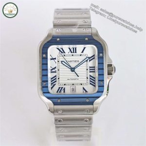 Cartier Santos Blue Bezel Replica (WSSA0047) – GF Factory [Rubber Strap]