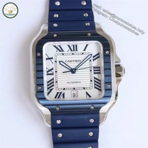 Cartier Santos Blue Rubber Strap Replica (WSSA0047) – GF Factory