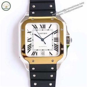 Cartier Santos Two Tone Rubber Strap Replica (Gold Bezel) – GF Factory
