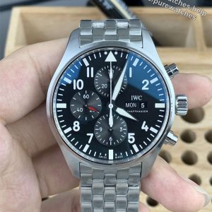 IWC Pilot IW377710 Replica – 43mm Black Dial Steel Chronograph