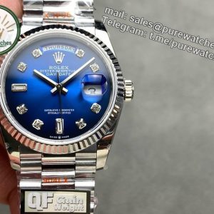 QF Factory Rolex Day-Date 36 – 36 mm White Gold Blue Dial Ladies Watch