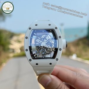 New Factory (NF) Richard Mille RM055 Replica V5 – White Ceramic with Real Jewels