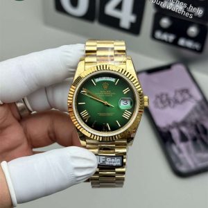 Rolex Day-Date 40 Green Replica (QF Factory) – 195g Heavy Tungsten Gold