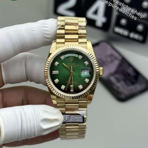 Rolex President 36mm Replica (QF Factory) – 158g Tungsten Green Ombré Diamond